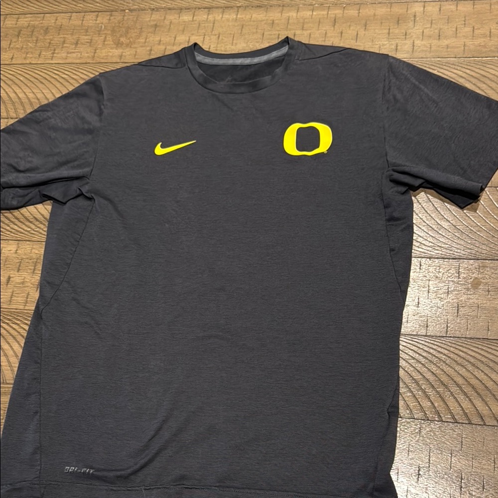 Nike Men's Dark Gray Tee with Yellow Accents